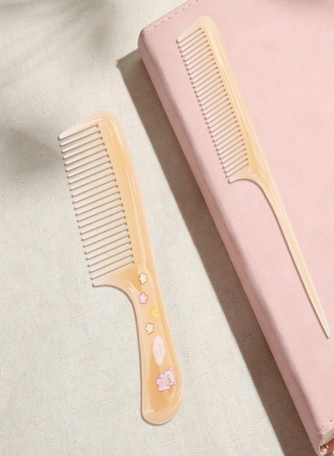 Penitue 2pcs Baby Hair Combs Set,Plastic 1 Fine-Tooth Hairbrush with Cute Bear Printing & 1 Rat Tail Styling Comb for Baby Toddlers Kids Women Girls All Hair Types(Yellow) - Image 5